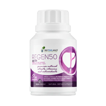 REGEN50 STRONG cápsulas naturais para energia e bem-estar masculino – fundo branco